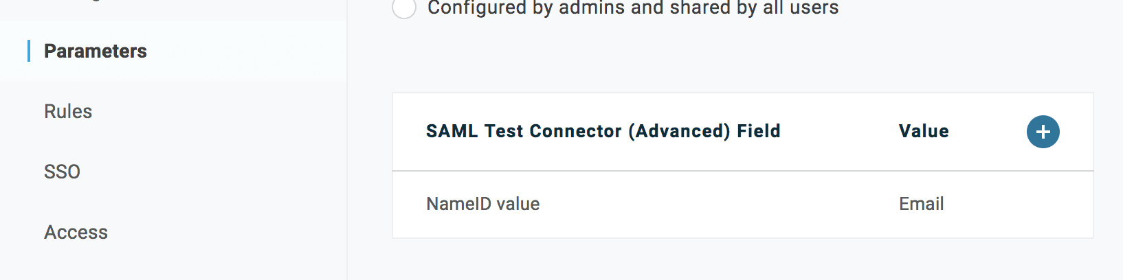 The Parameters sidebar in OneLogin with the button to add a parameter