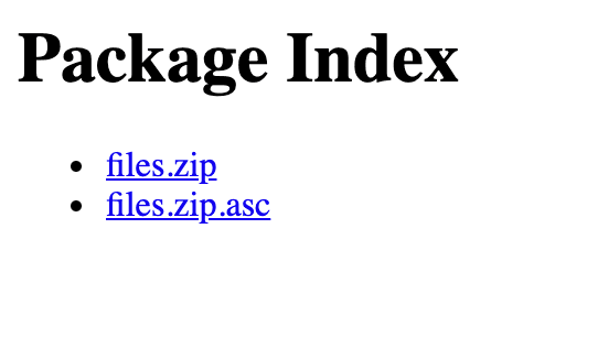 An HTML index listing each file alongside a link to its signature