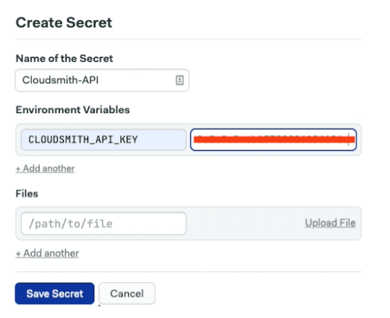Adding the Cloudsmith API key as a secret in the Semaphore UI