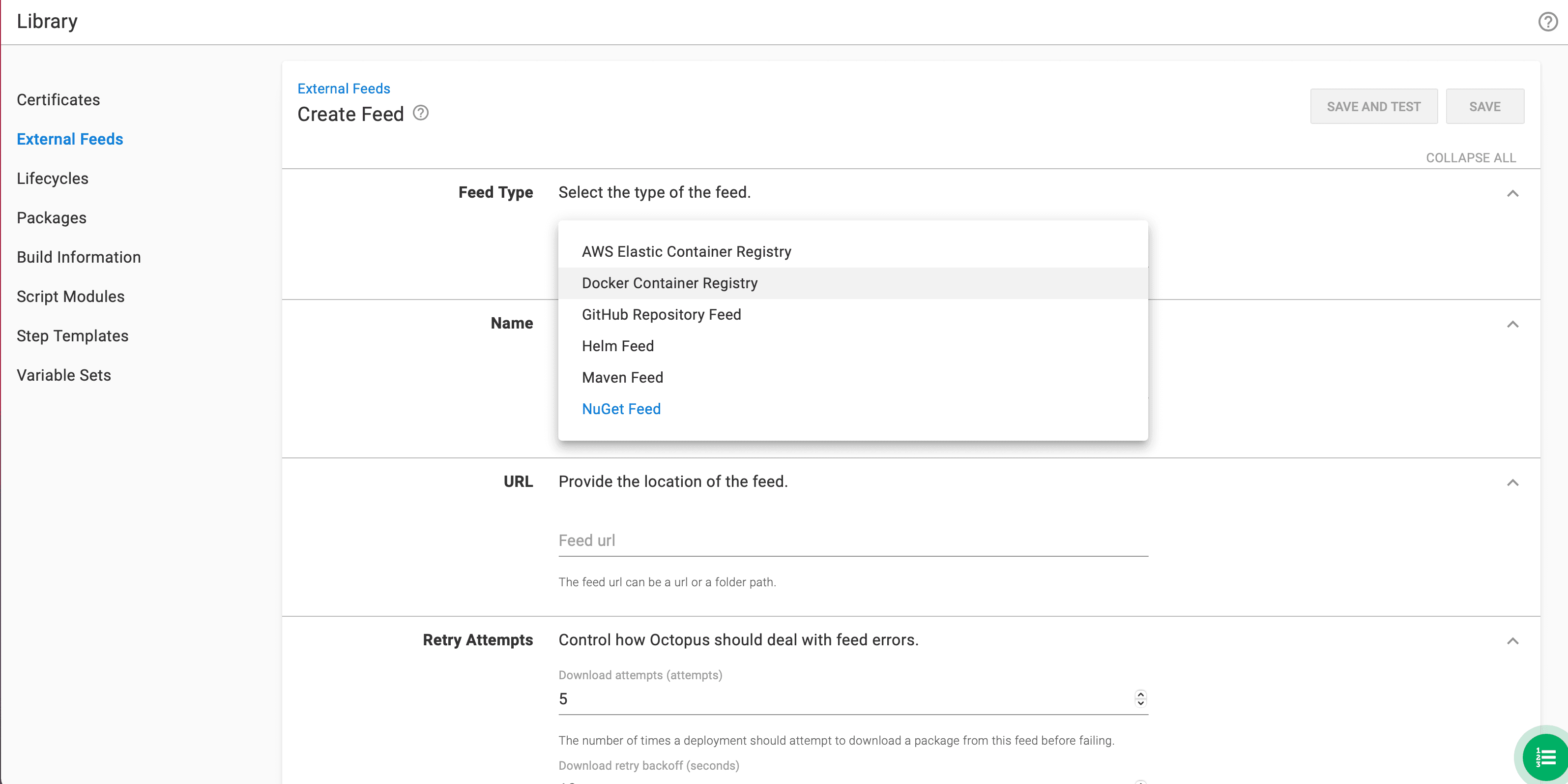 The Octopus feed form with Cloudsmith repository credentials populated
