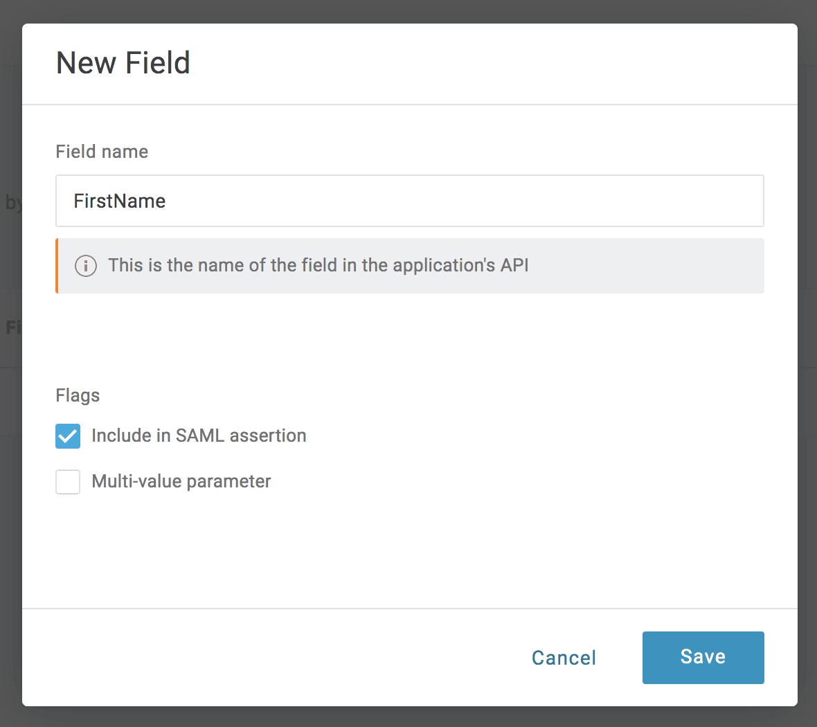 A new FirstName parameter with Include in SAML assertion checked