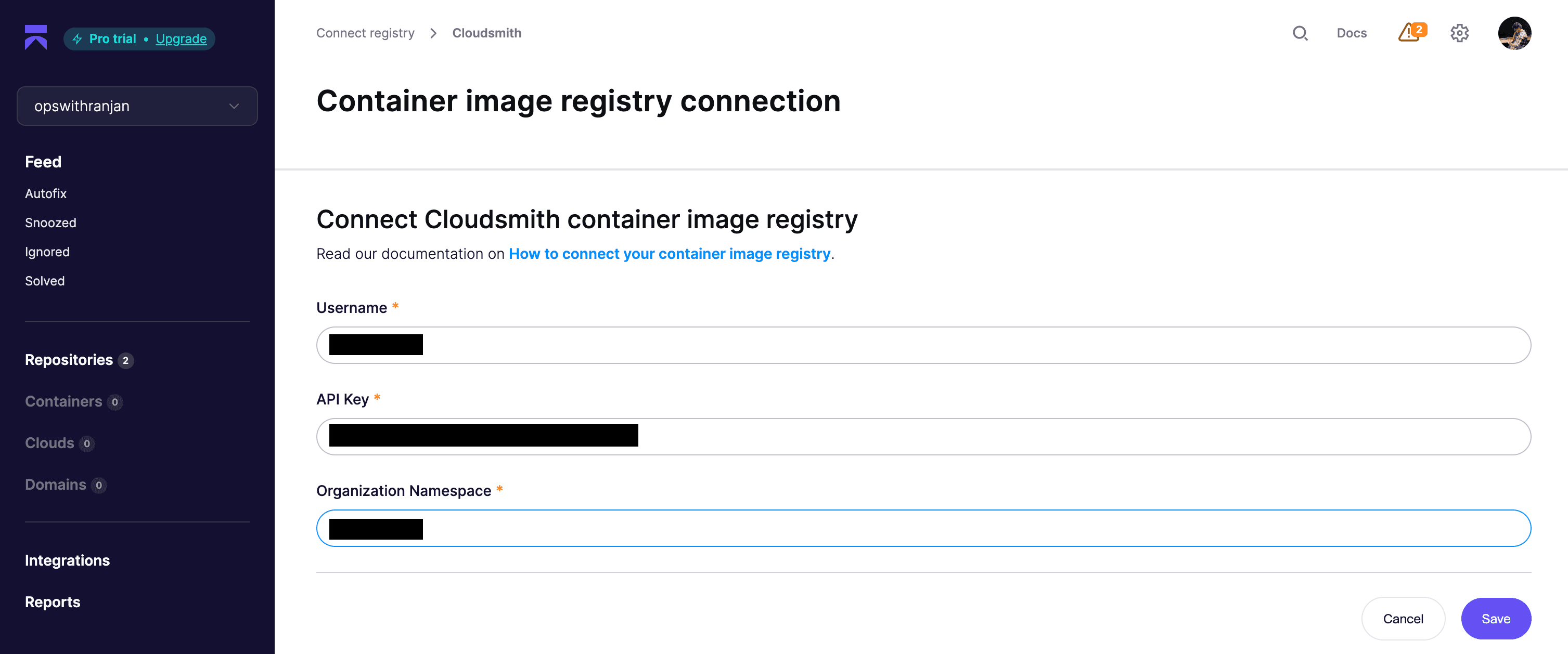 Selecting the Cloudsmith repositories to integrate with Aikido