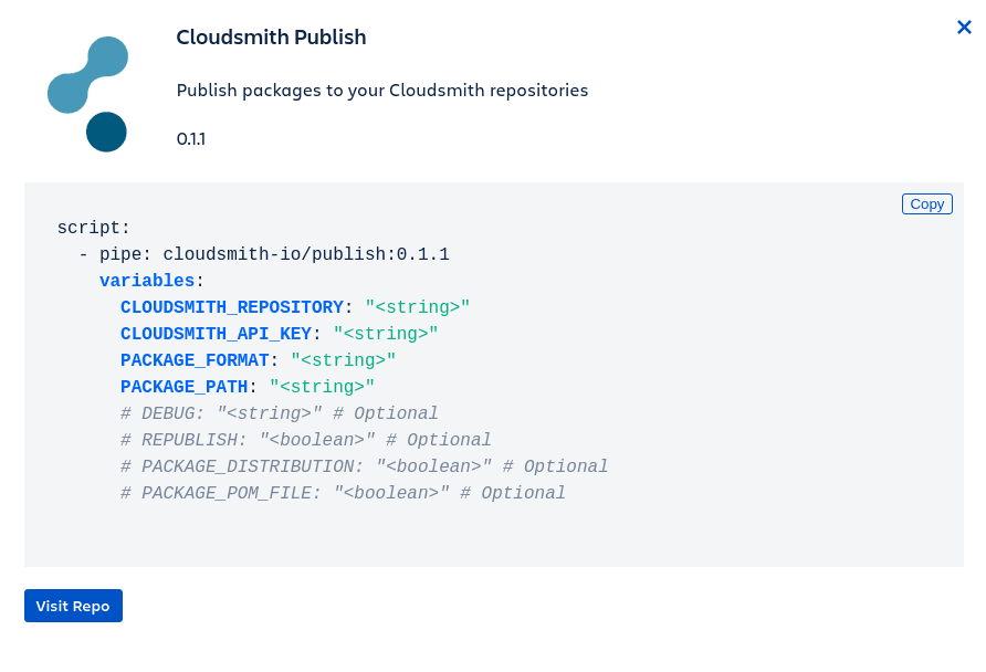 Diagram of a Bitbucket pipeline publishing a package to Cloudsmith
