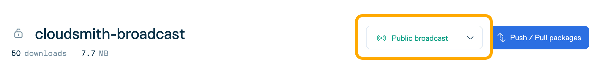 The broadcast status indicator shown on a repository packages page
