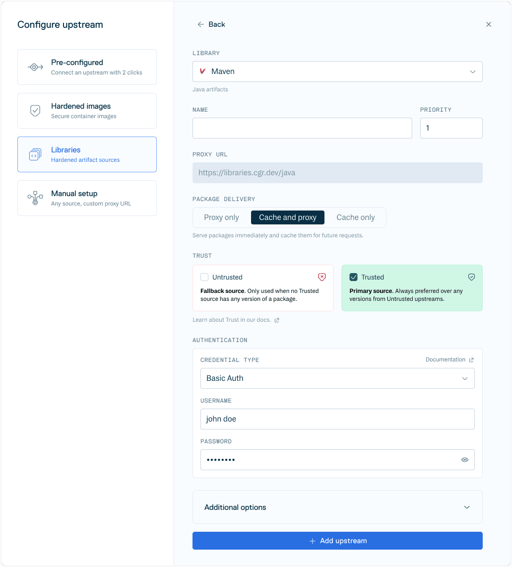 Create Chainguard Upstream Form