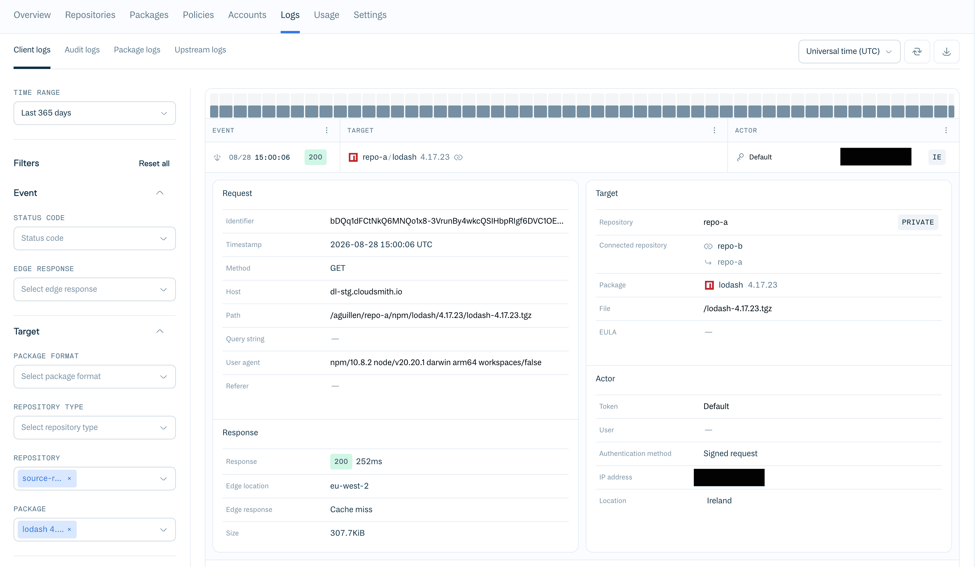 Client Log Entry With Connected Repository Details