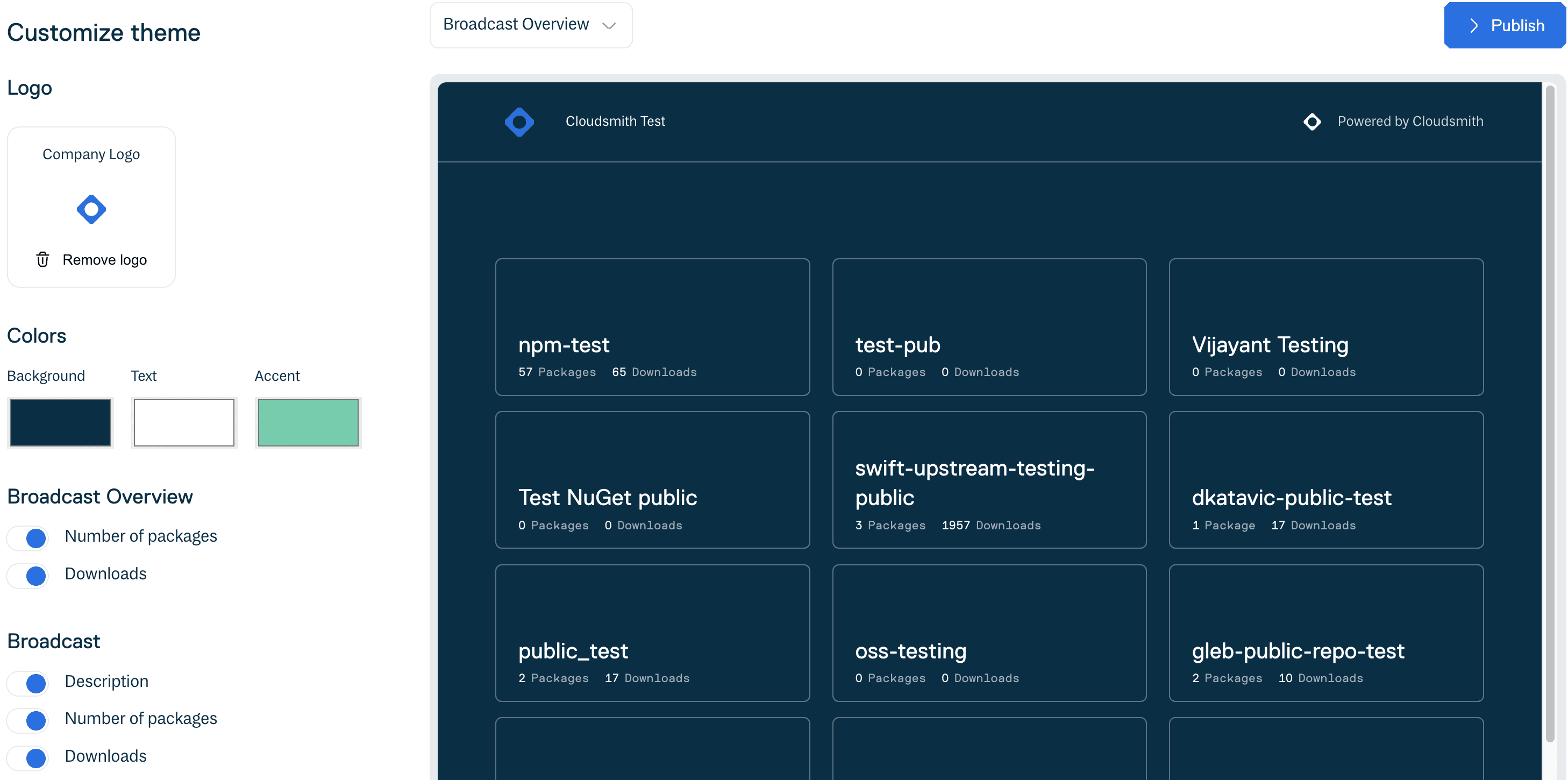 The Theme tab used to customize broadcast colors