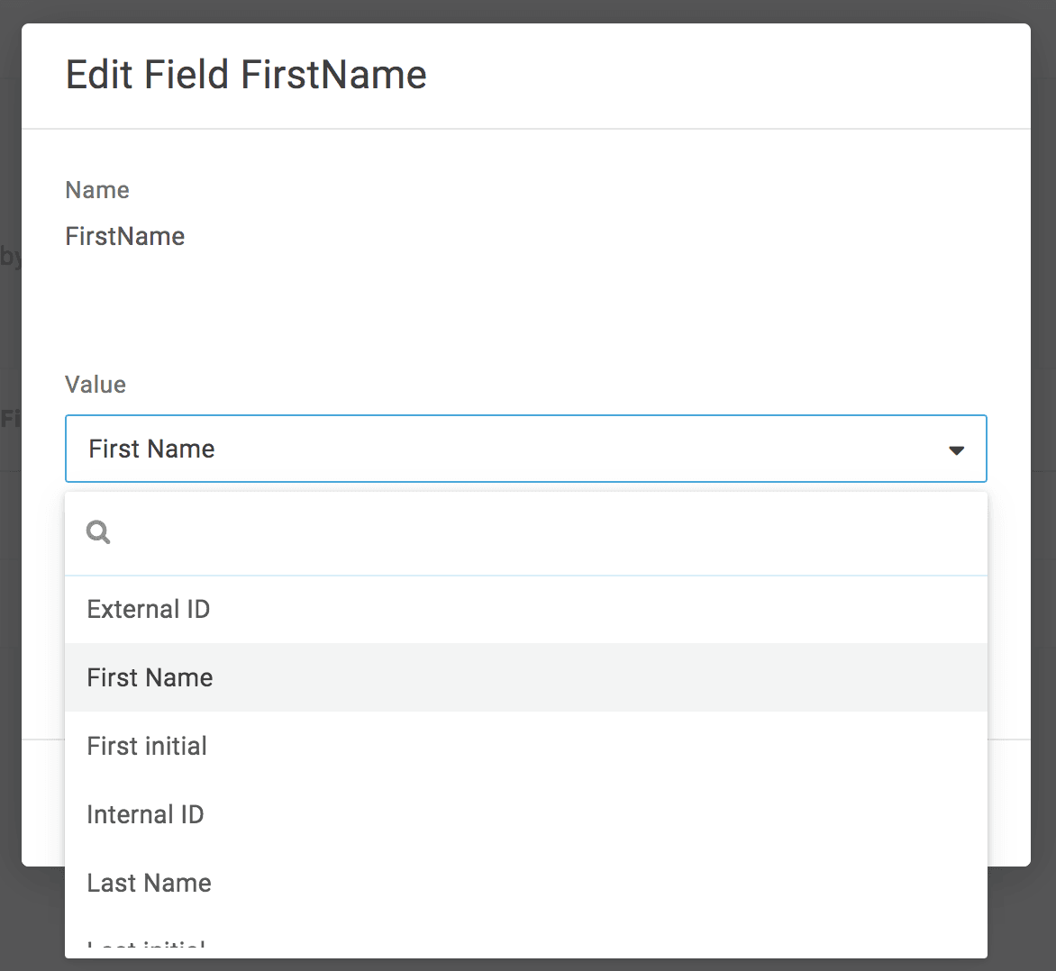 Choosing First Name as the value for the FirstName parameter in OneLogin