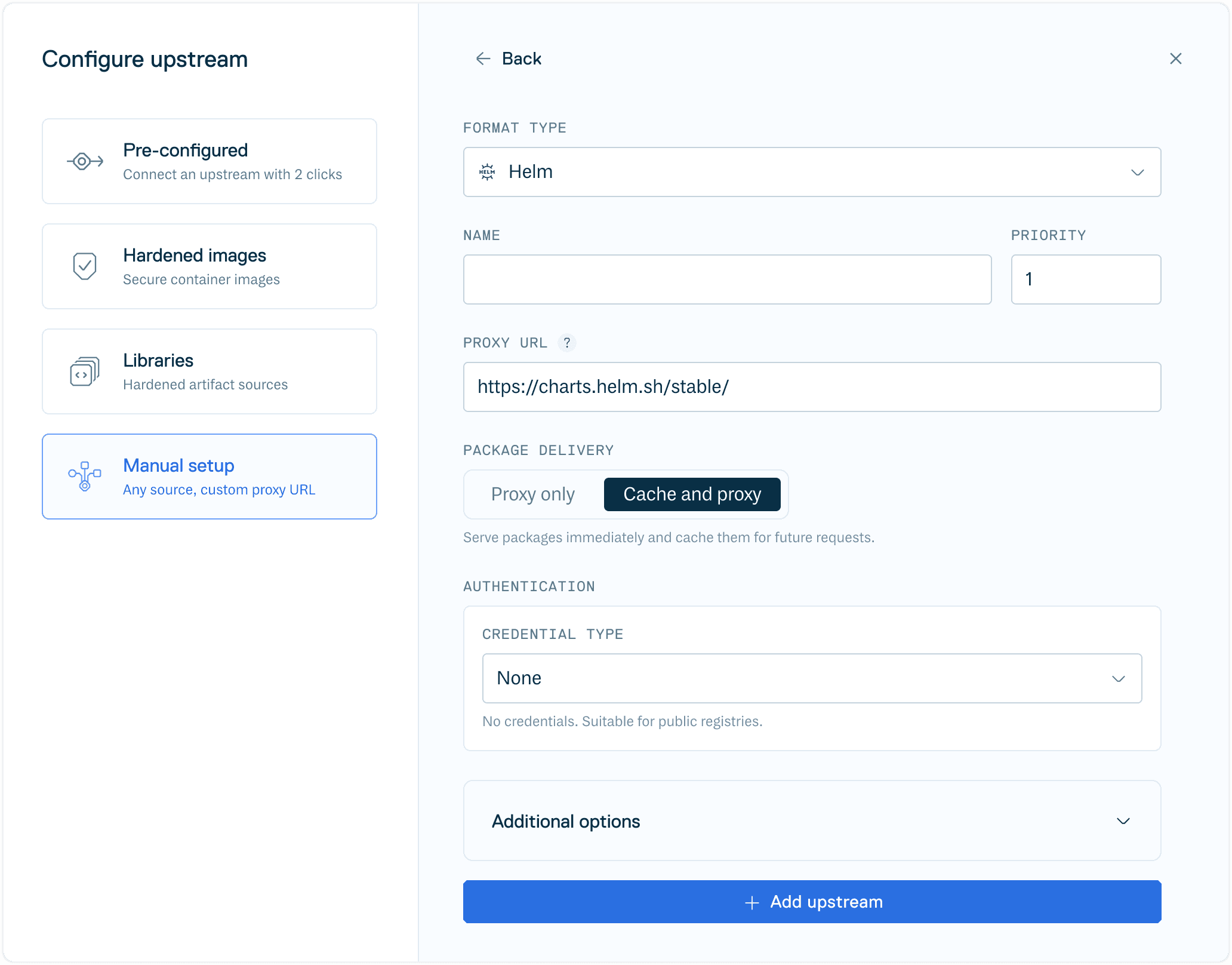 Create Helm Upstream Form