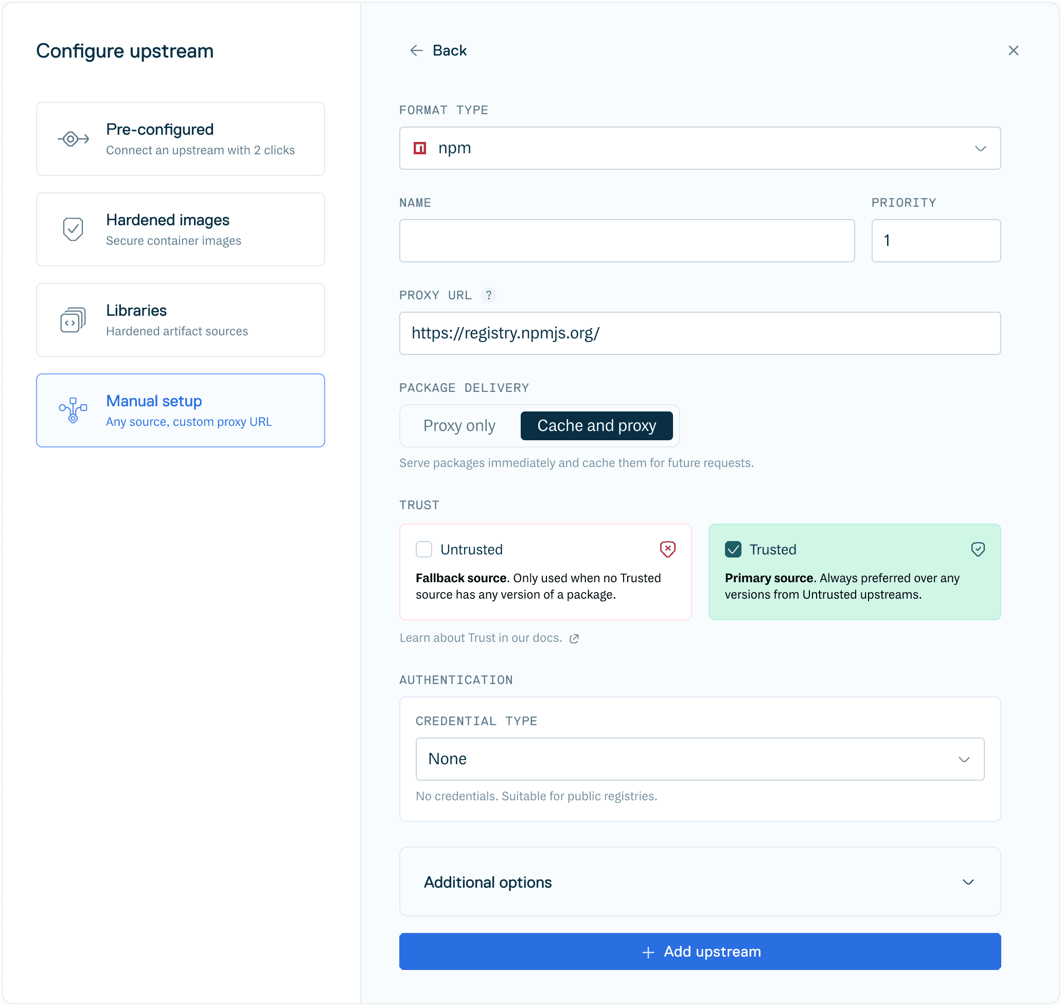 Create NPM Upstream Form