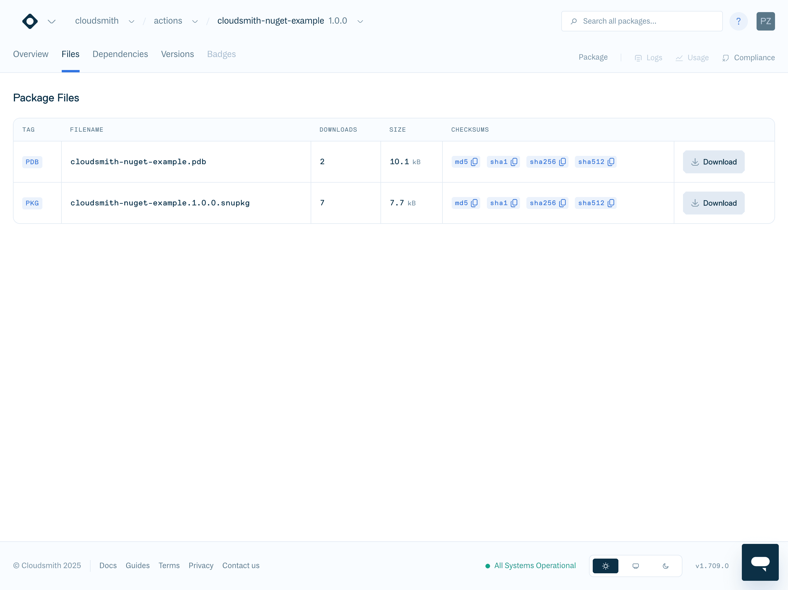 A repository listing showing whether pdb files were extracted from snupkg symbols