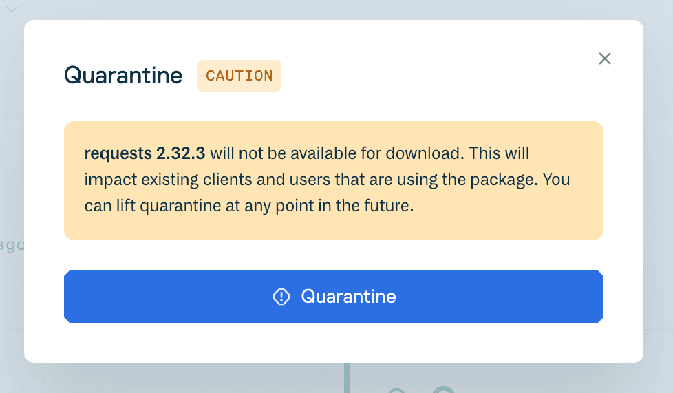 Confirmation dialog for package quarantine