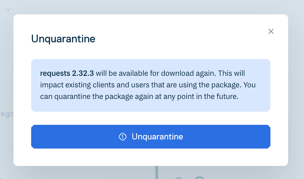 Confirmation dialog for unquarantine action