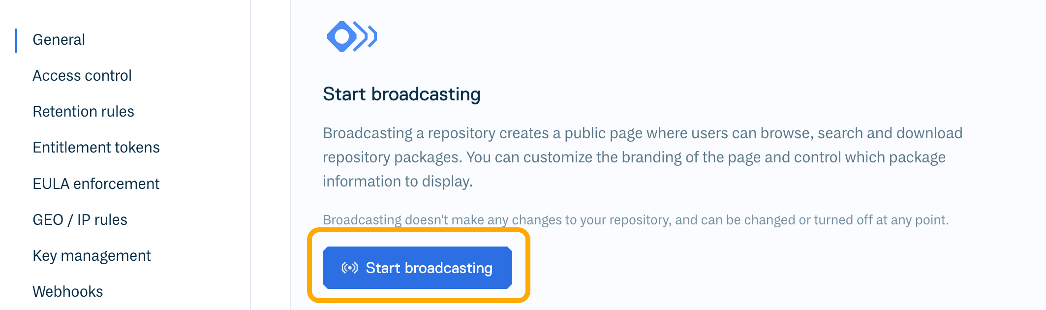 Settings: Start broadcasting