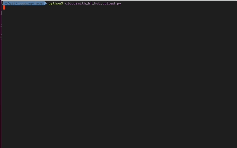 Terminal output showing the upload progress of a Hugging Face model