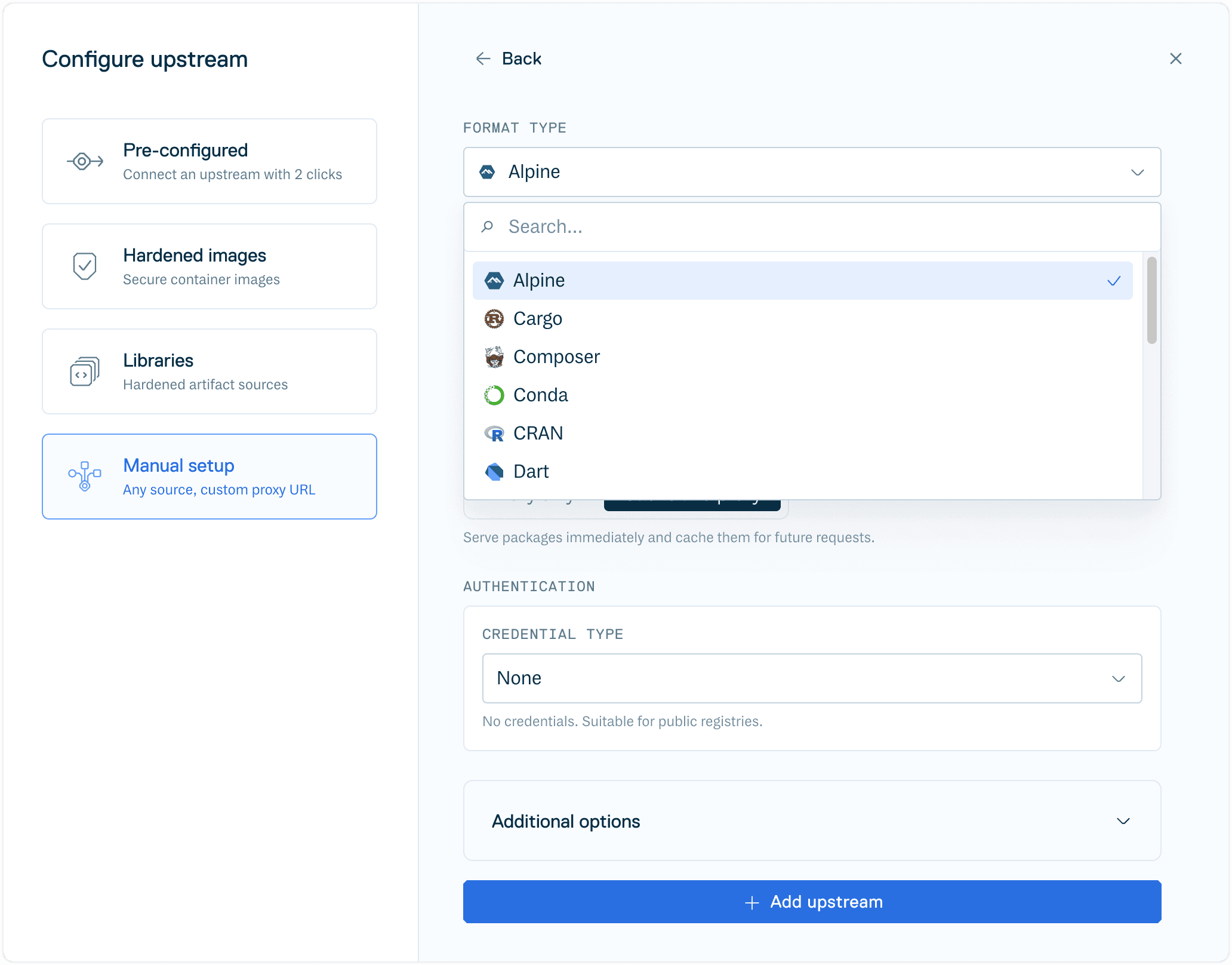 Create Upstream button