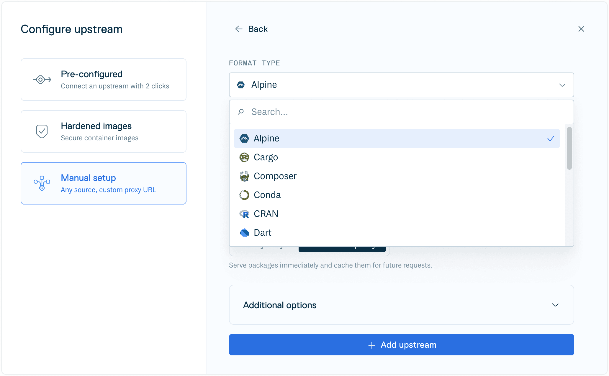 Create Upstream button