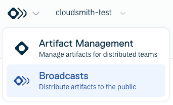 The Broadcasts overview section of the Cloudsmith web app