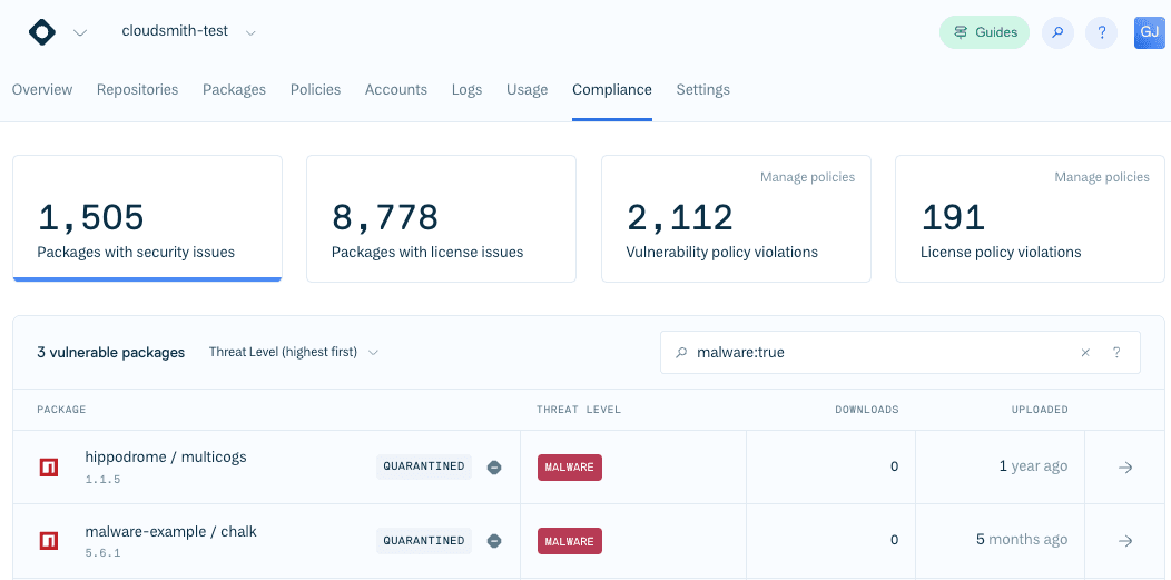 The Compliance tab for a workspace