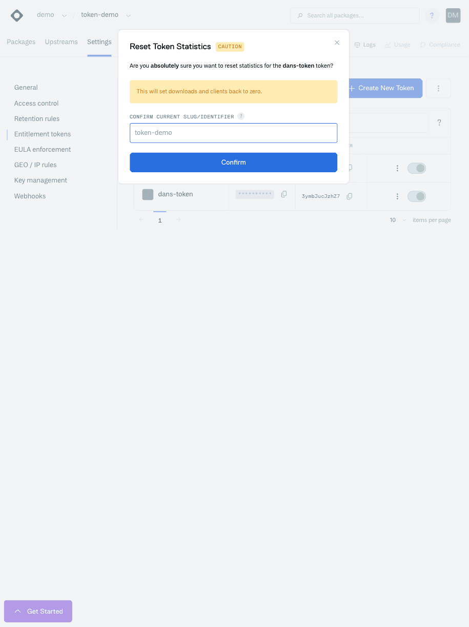 Reset Token Statistics Form