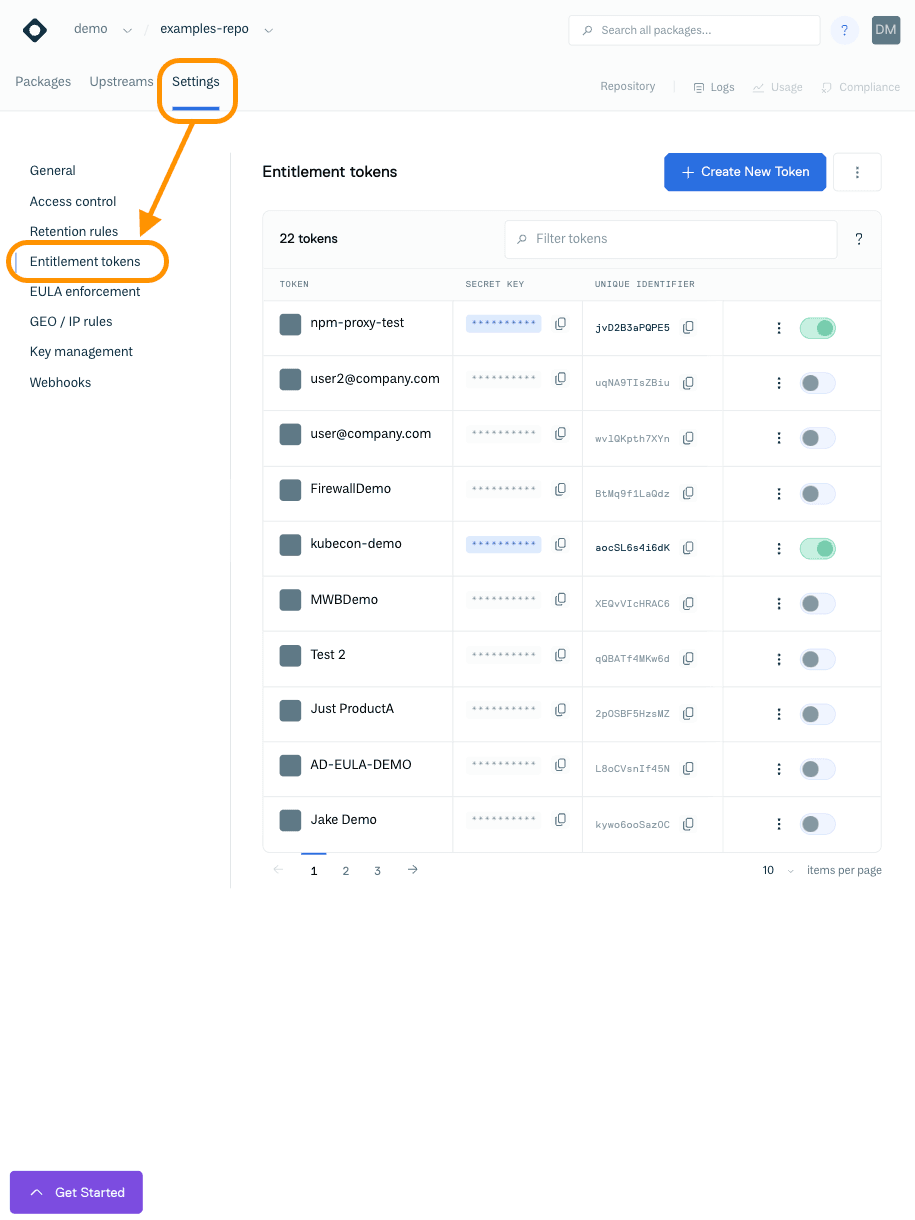 Viewing Entitlement Tokens