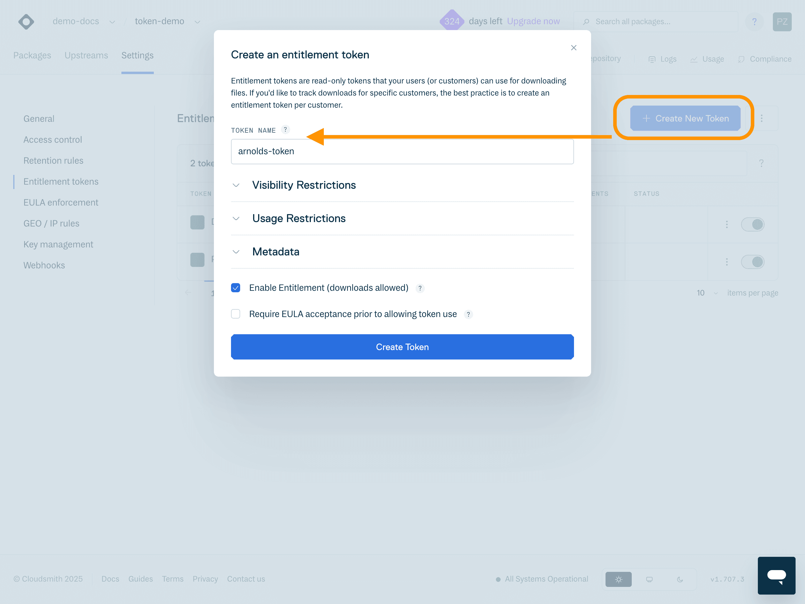 Create Entitlement Token Form