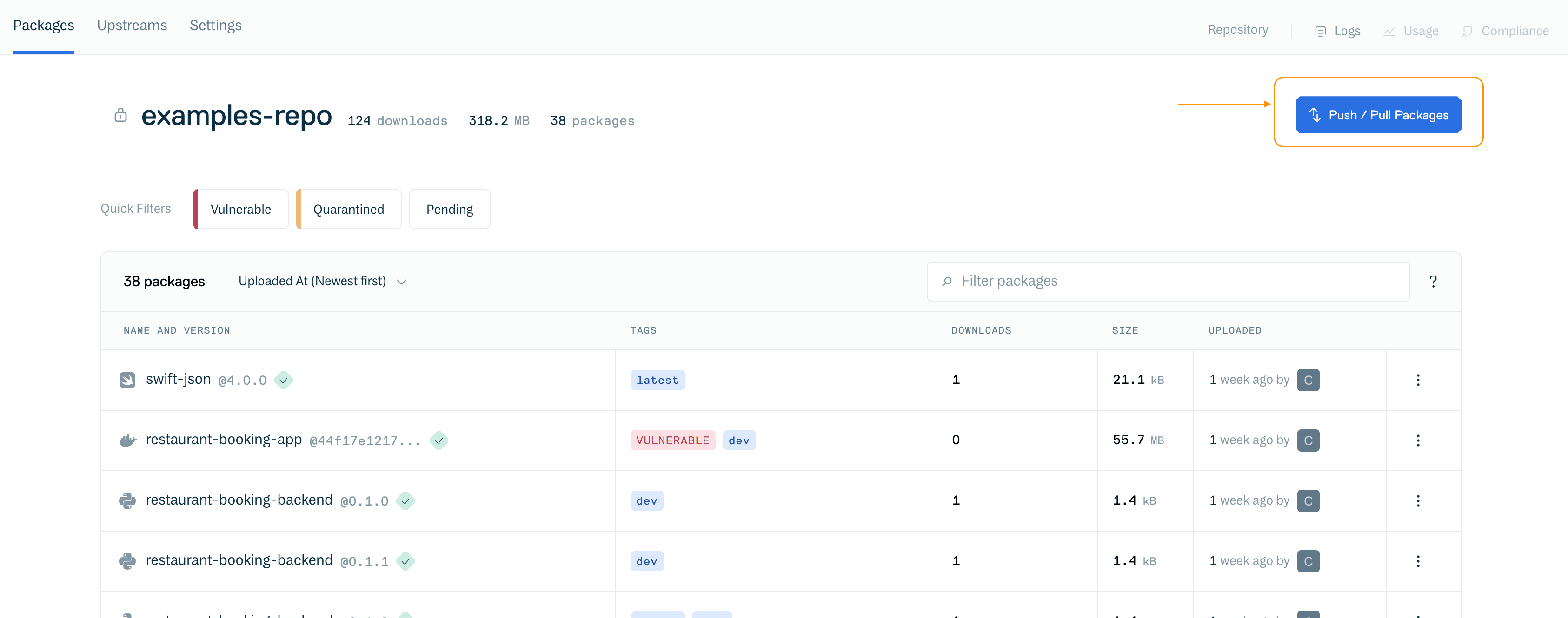 Select to Push/Pull a package