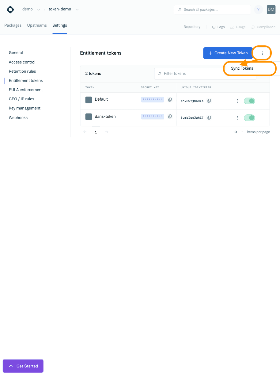 Sync Tokens Button