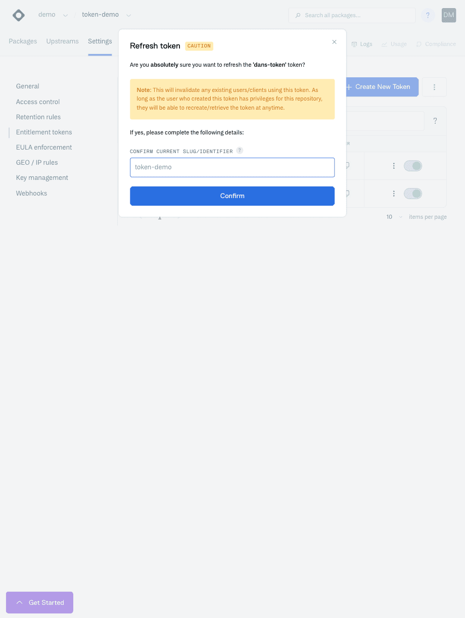 Refresh Token Confirmation Form