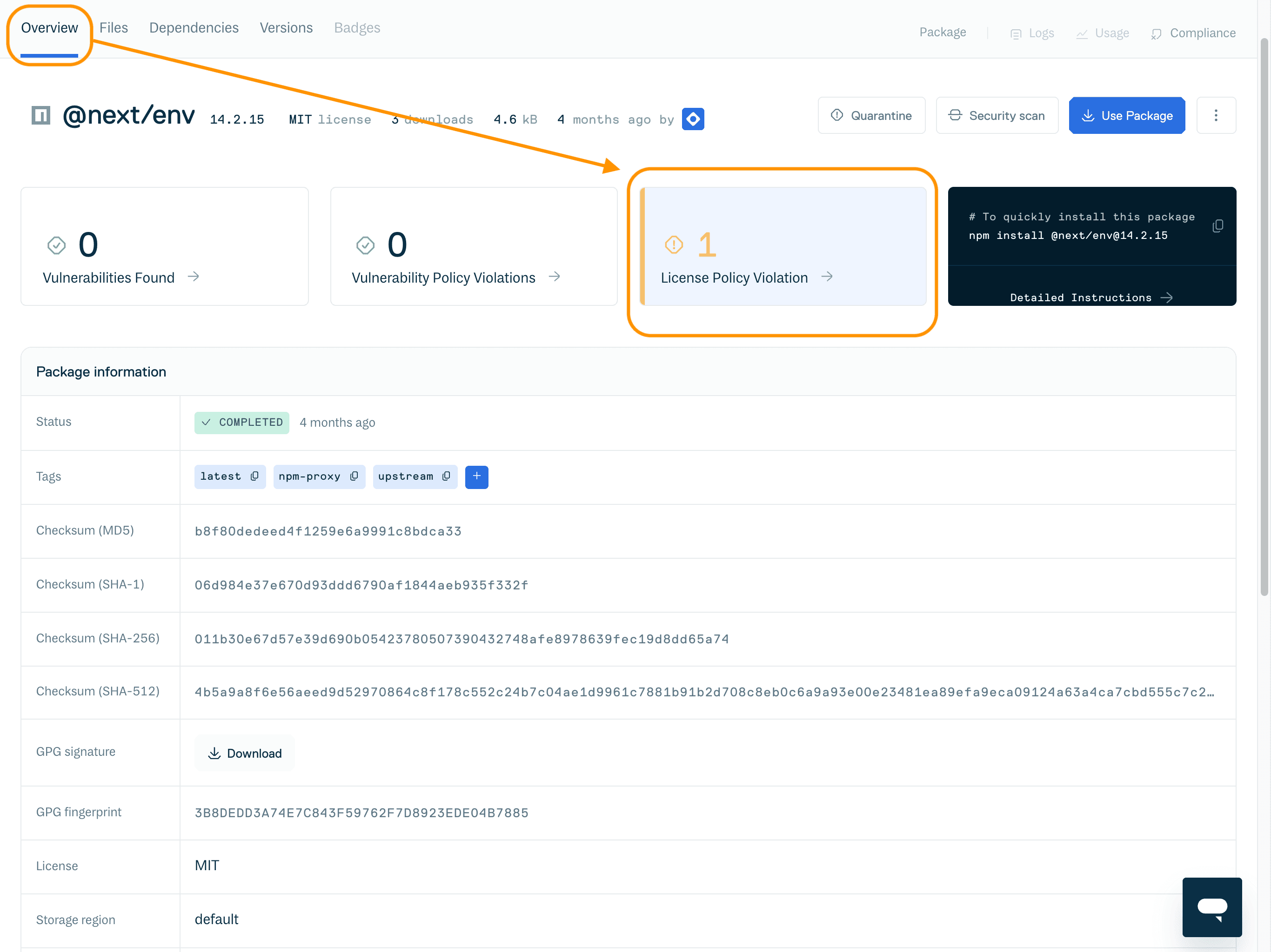 package page warning