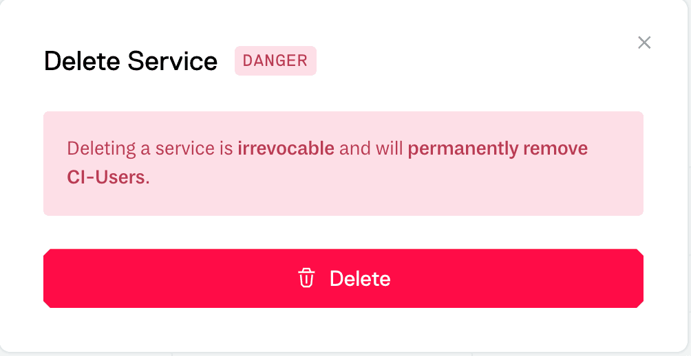Confirming you want to delete the service