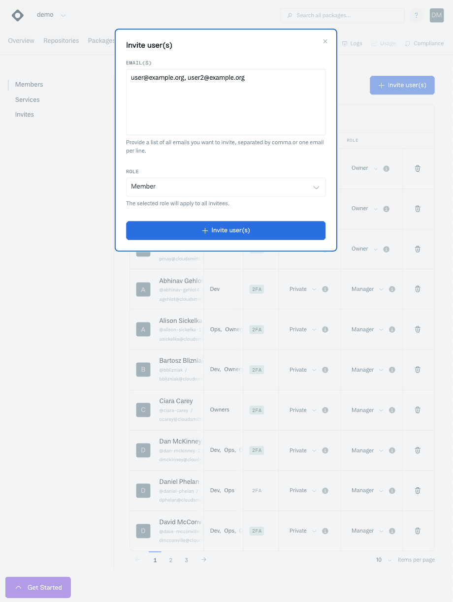 Invite New Users form