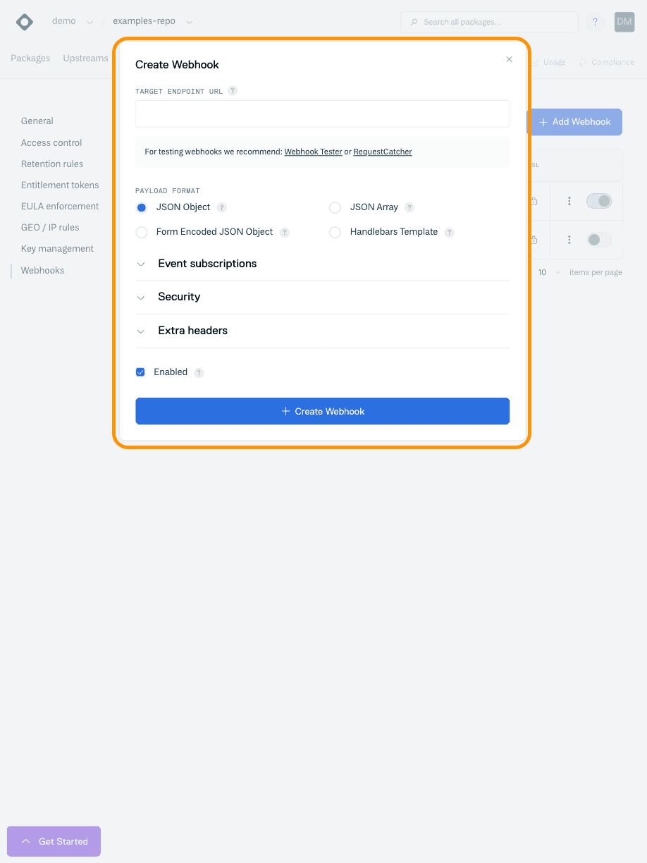 Create Webhook Form