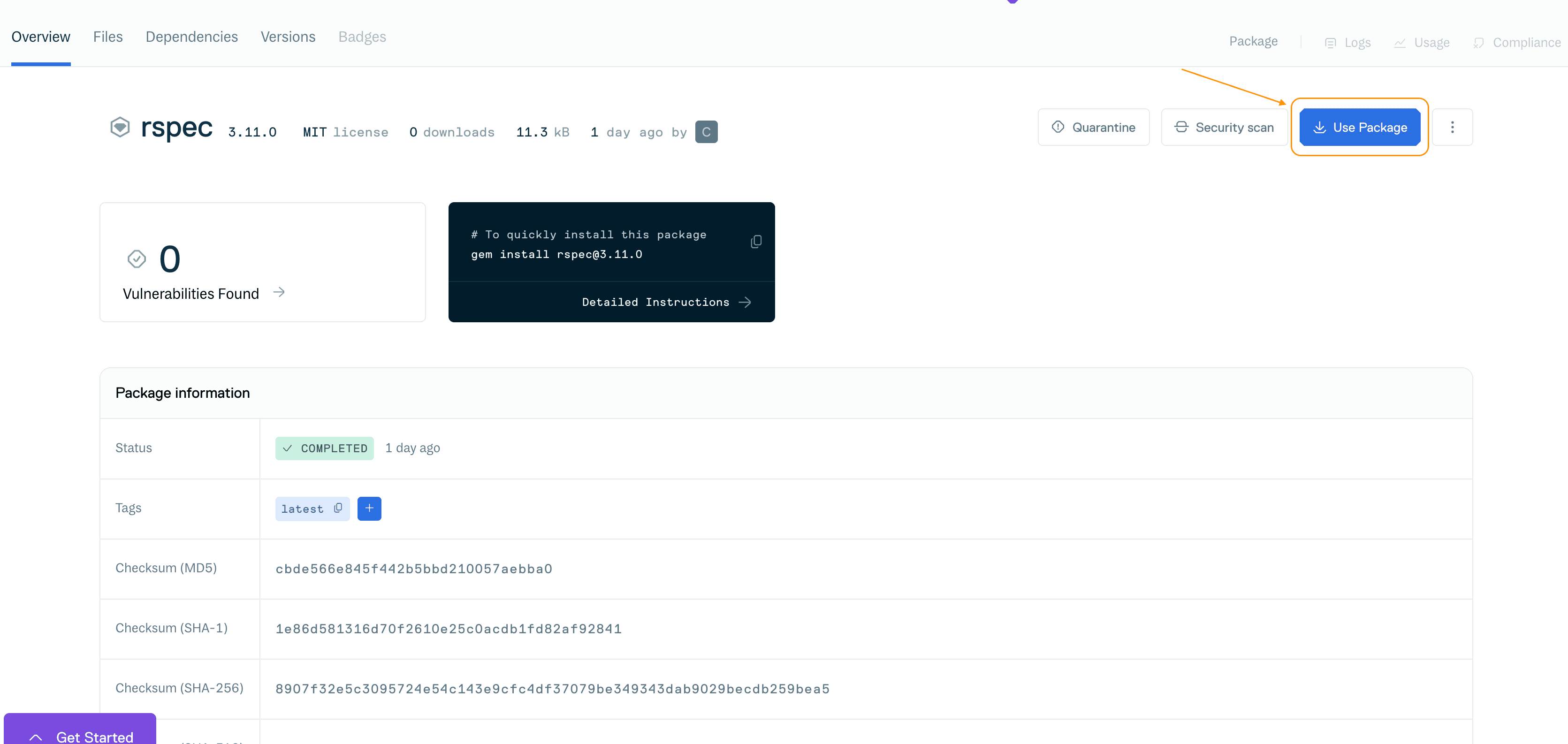 Setup Tab on Package Detail page