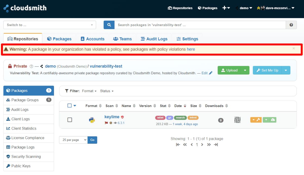 Vulnerability Violation Warning