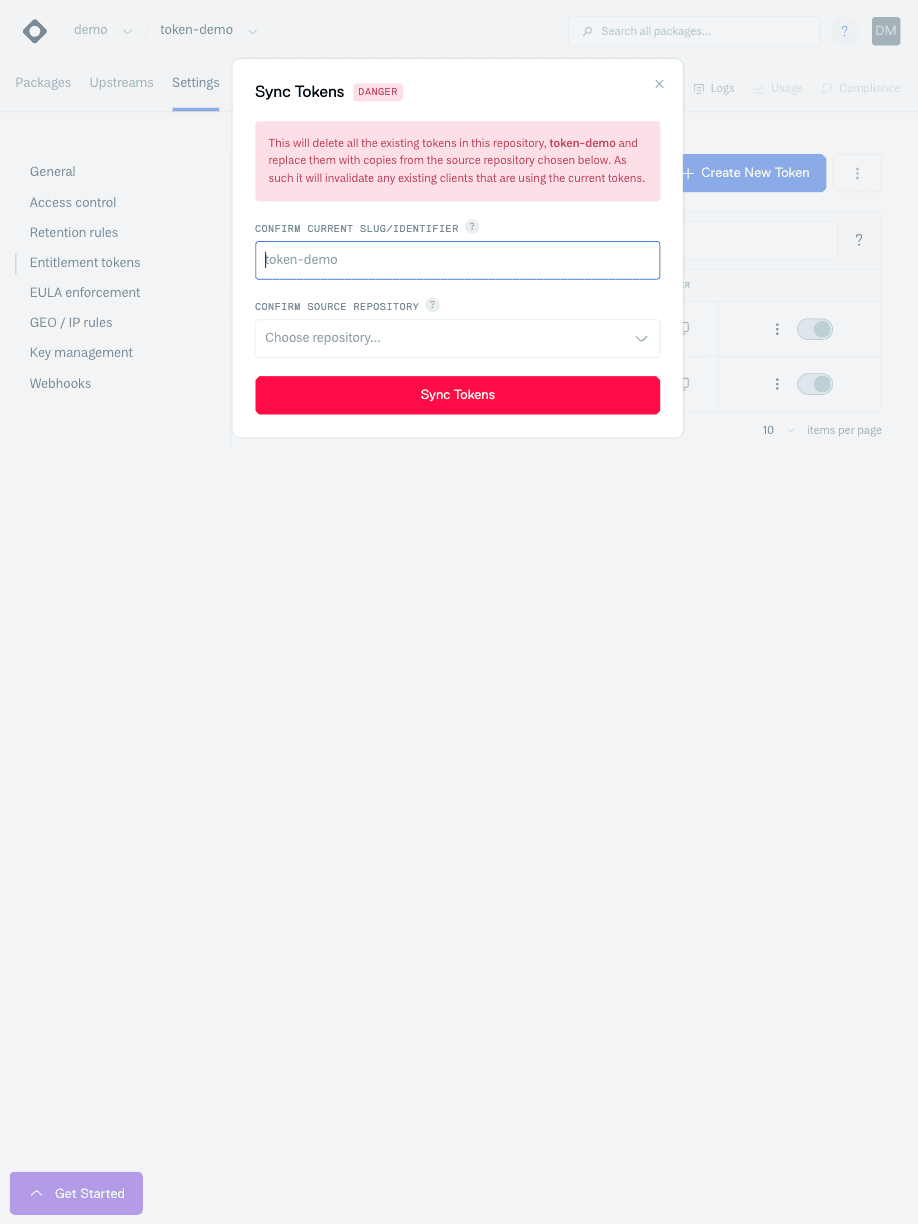 Sync Tokens Confirmation Form