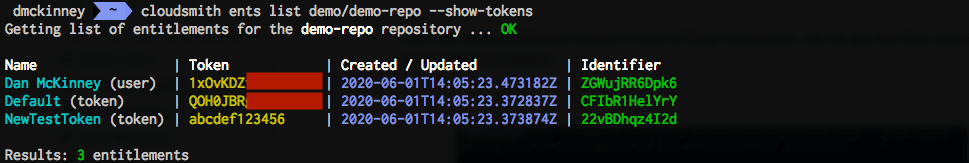 Cloudsmith Entitlements list demo repo