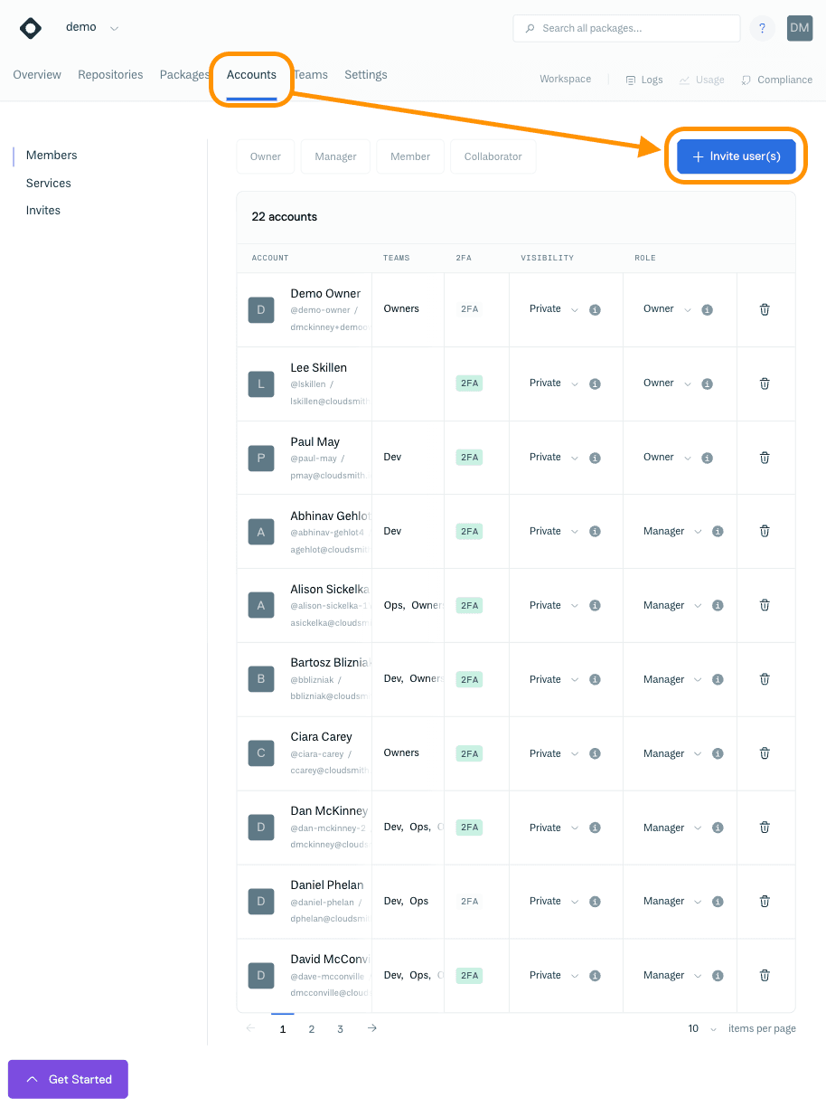 Invite Users button