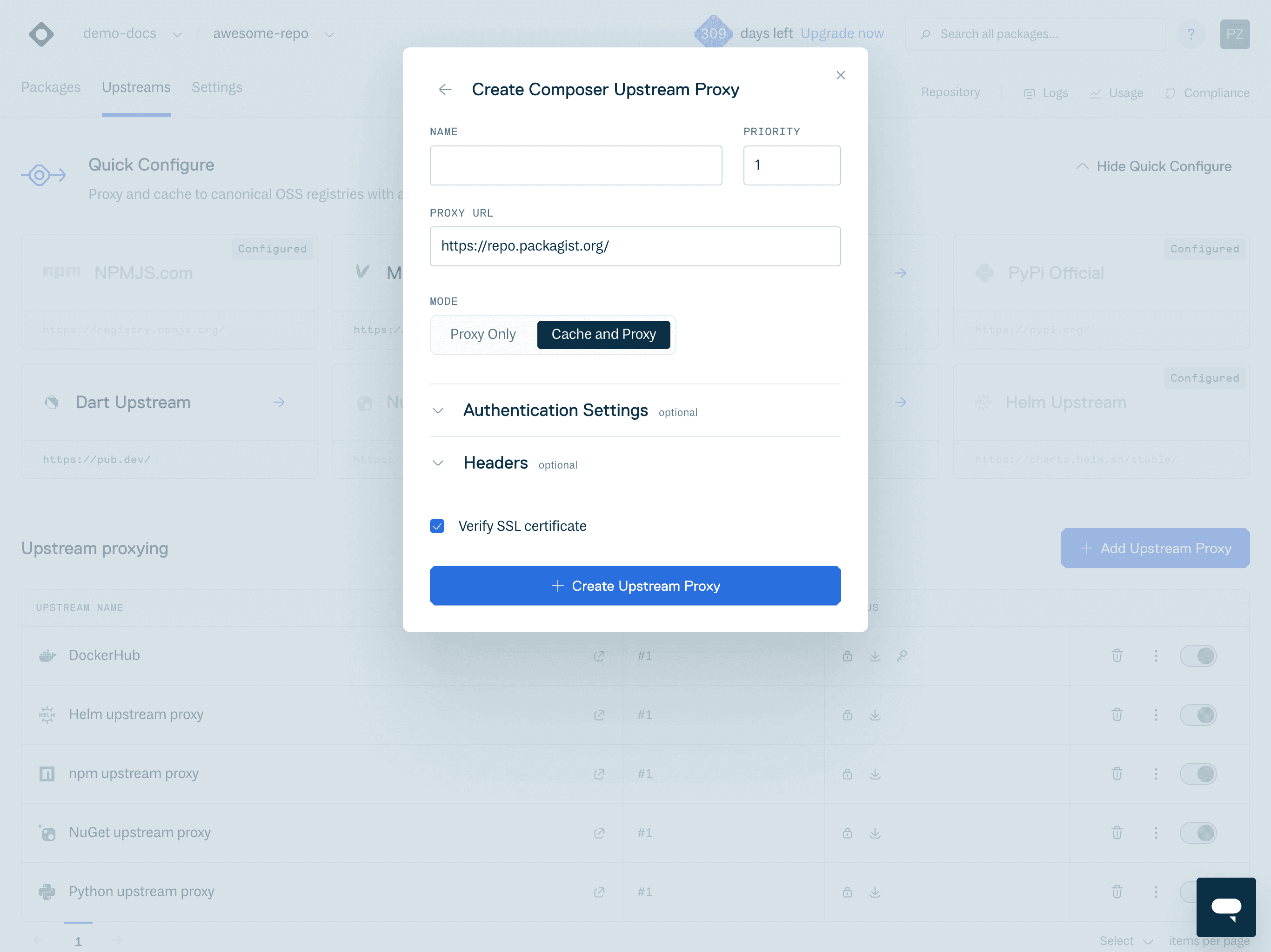 Create Composer Upstream Form