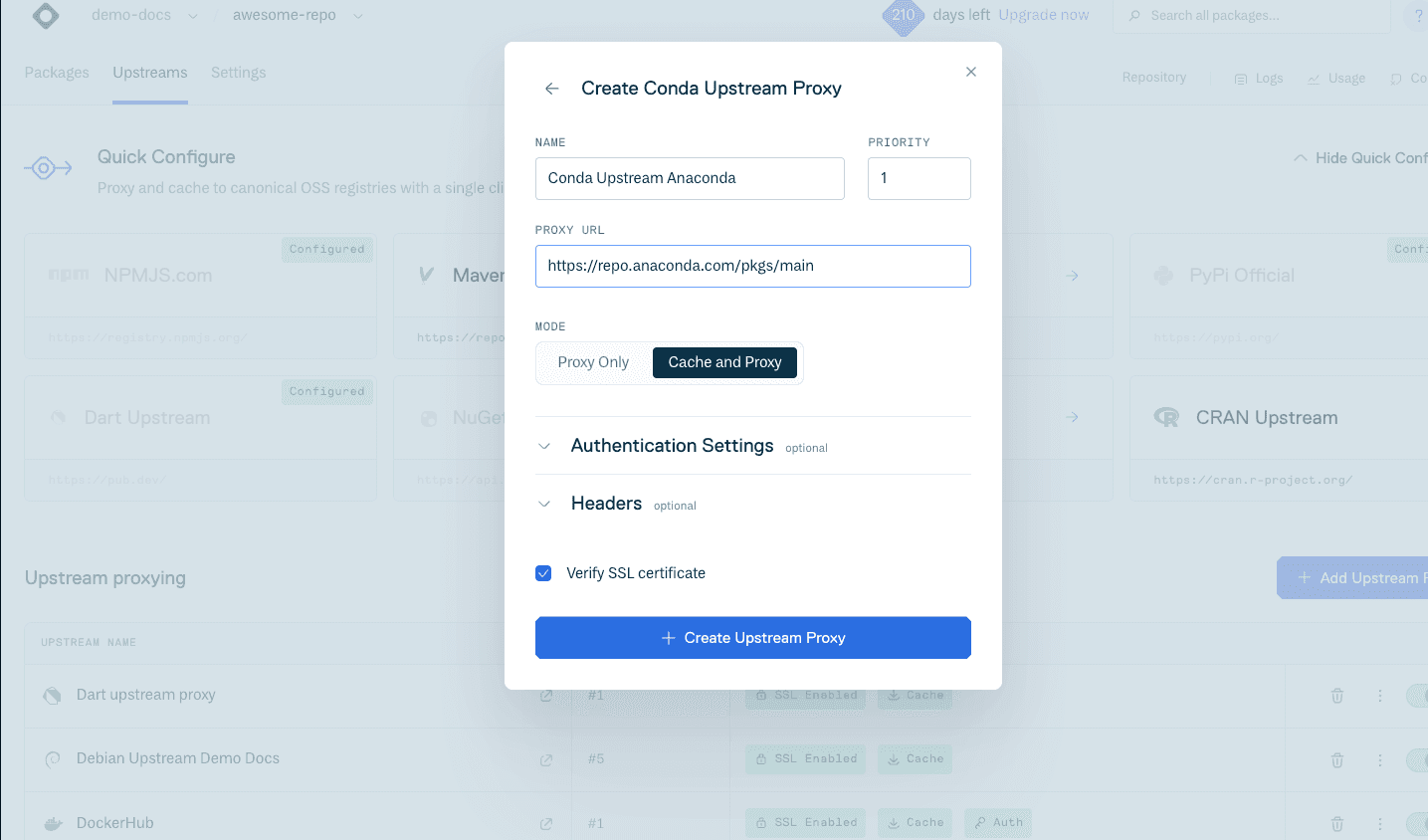 Create Conda Upstream Form
