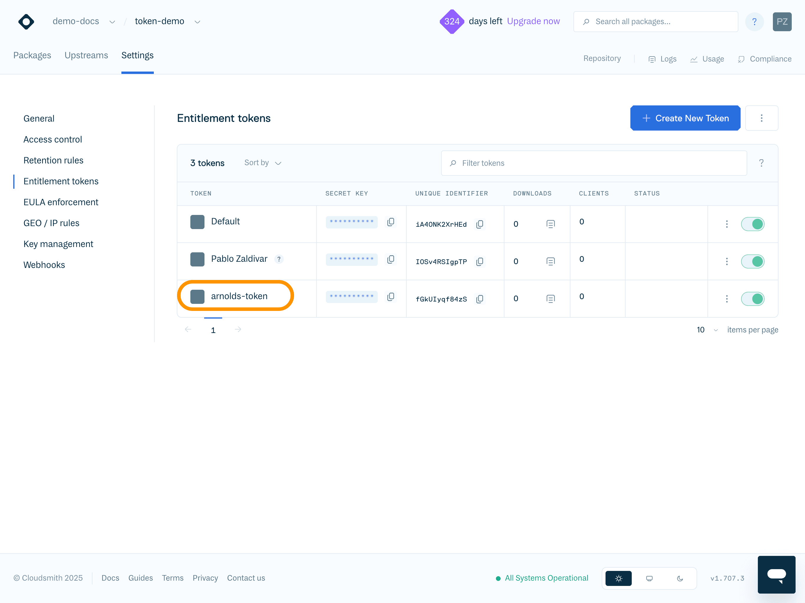 Entitlement Token List