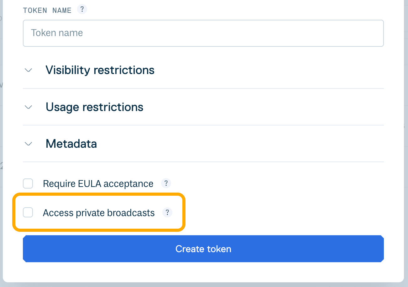 Entitlement token modal
