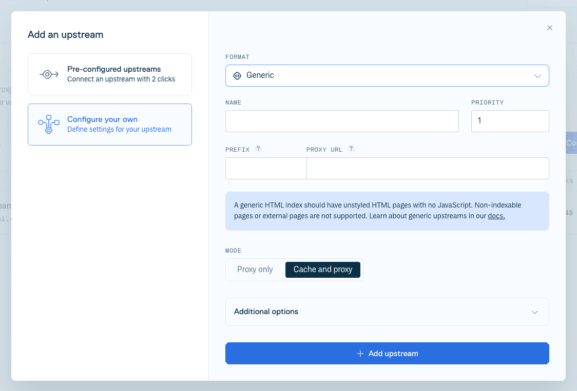 Create Generic Upstream Form