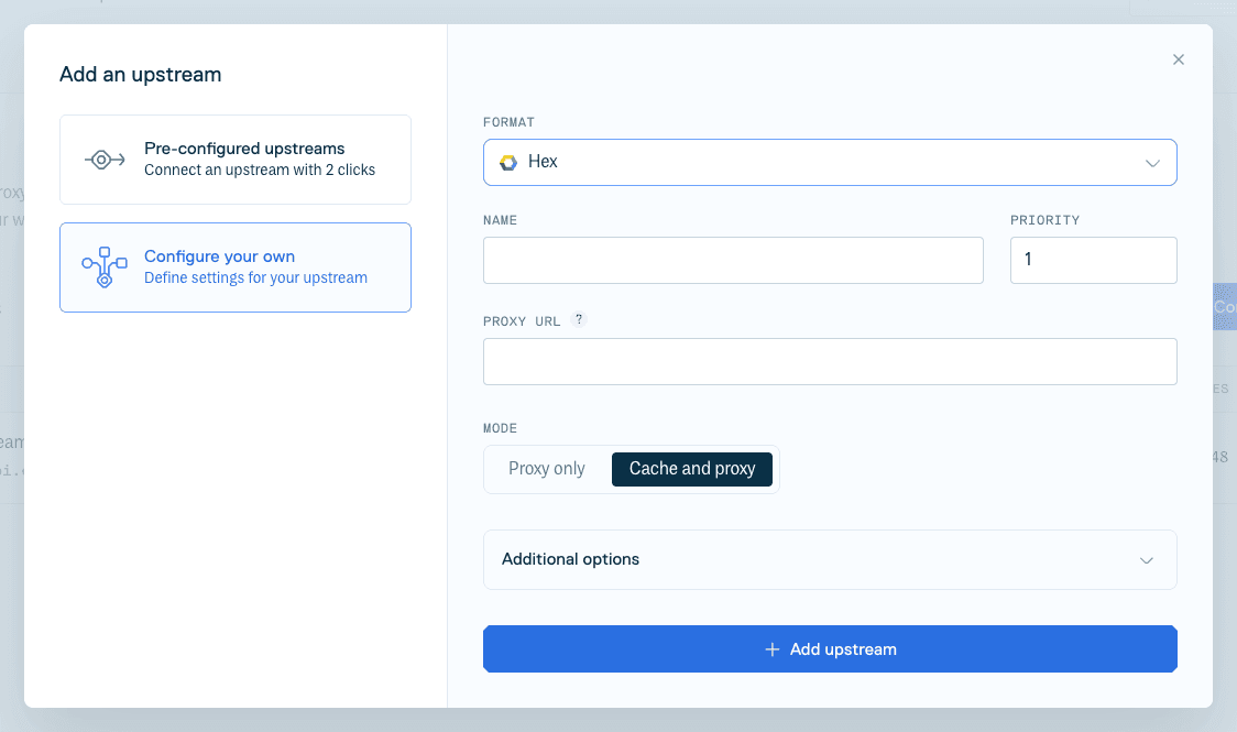 Create Hex Upstream Form