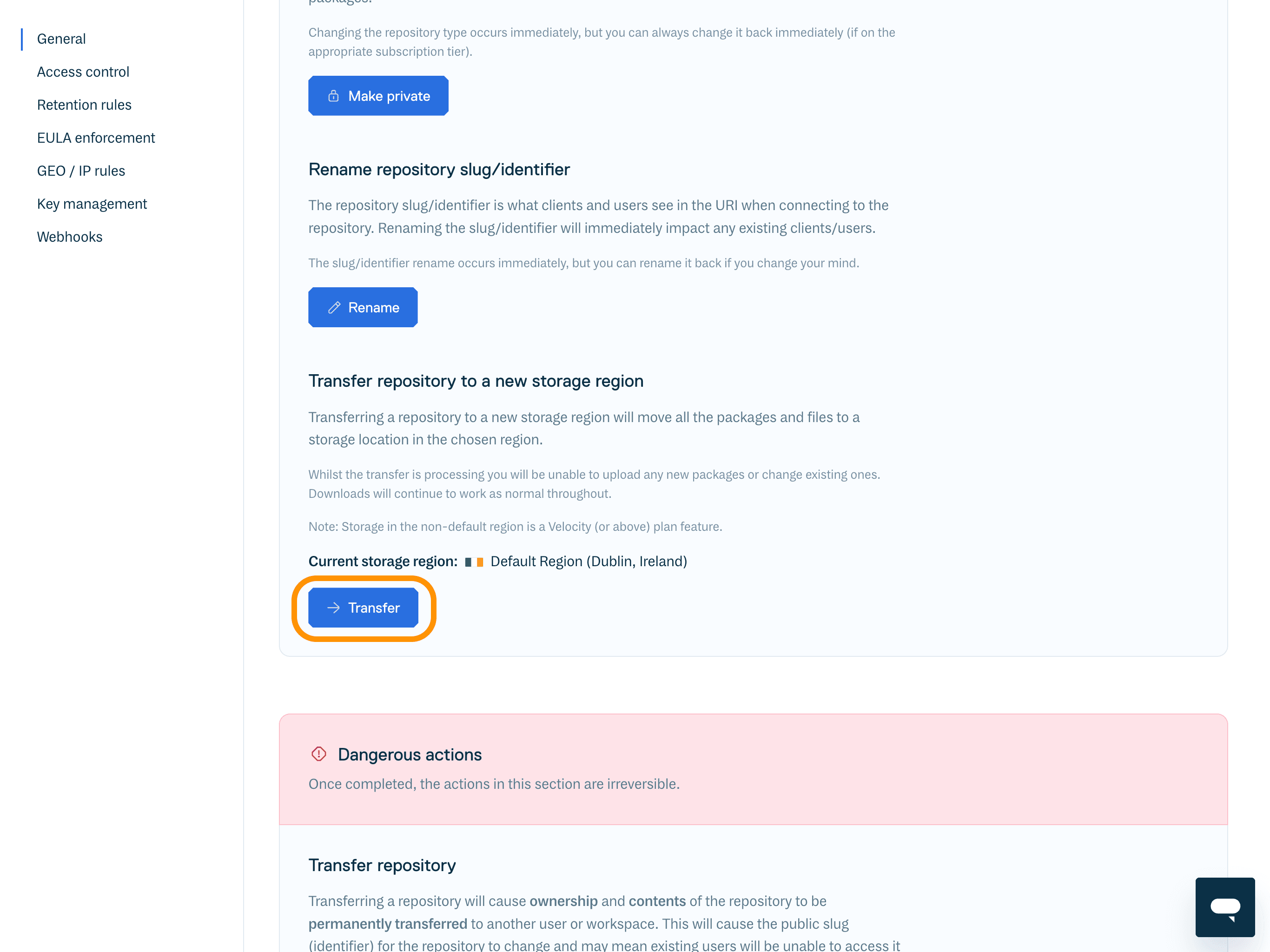 Transfer Repository Button