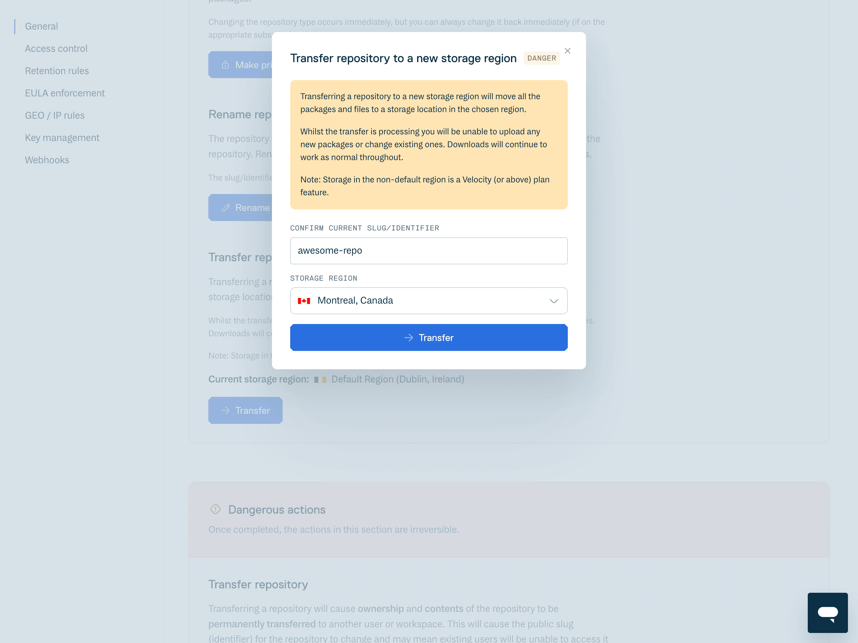 Transfer Repository Form