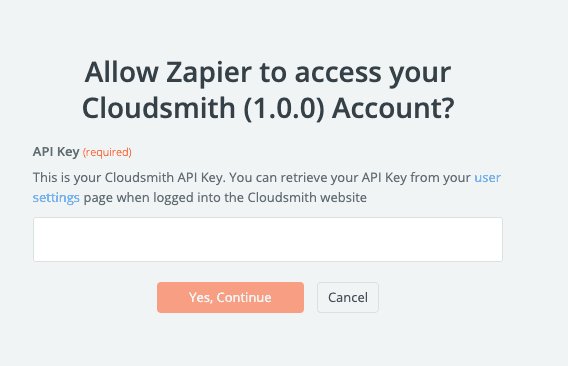 Zapier Cloudsmith API Key setup